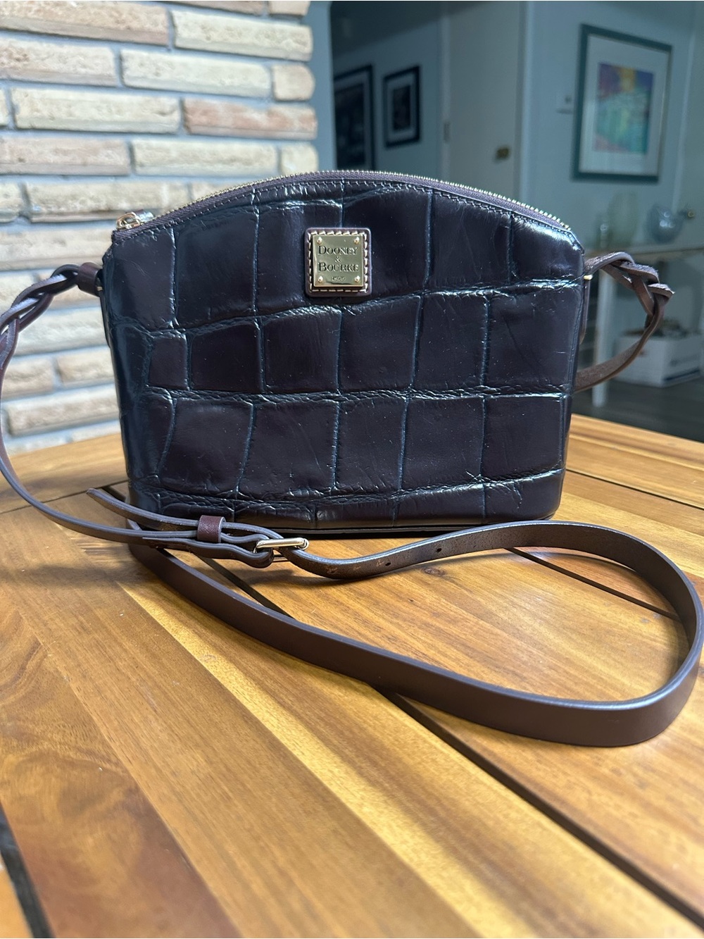 Dooney & Bourke Espresso Croc-Embossed Leather Denison Mini Domed Crossbody Bag